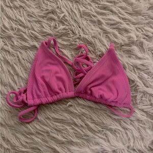 Small, pink bikini top, lightly work, good condition